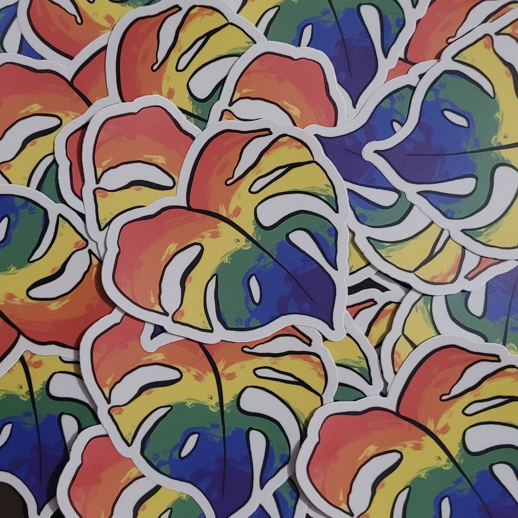 Rainbow Monster Leaf Sticker - 3 inch Vinyl Sticker