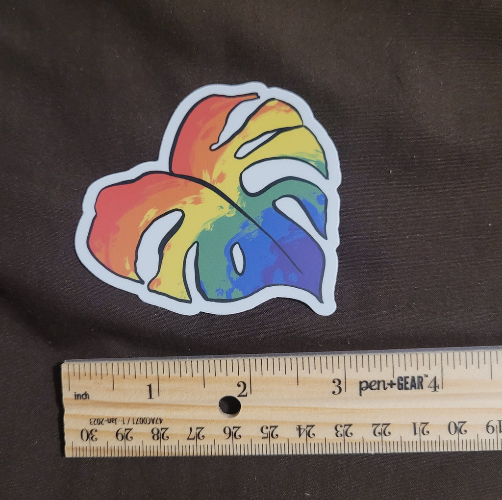 Rainbow Monster Leaf Sticker - 3 inch Vinyl Sticker